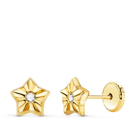Pendientes Estrella Circonita 6Mm Cierre Tuerca oro amarillo 18k