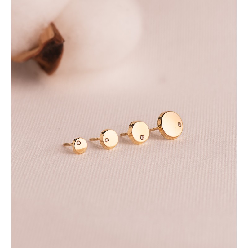 Pendientes Oro Amarillo Redondos Brillo Con Circonita 4,5 Mm. Cierre Tuerca oro 18k
