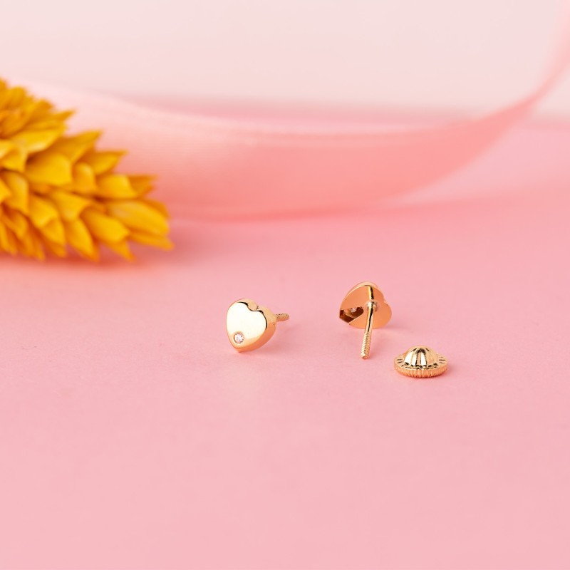 Pendientes Oro Amarillo Corazon Con Circonita Brillo 5X5 Mm. Cierre Tuerca oro 18k