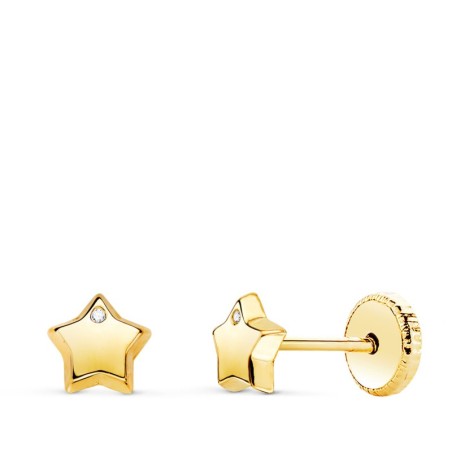 Pendientes Oro Amarillo Con Estrella Y Circonita Brillo 5,5X5,5 Mm. Cierre Tuerca oro 18k