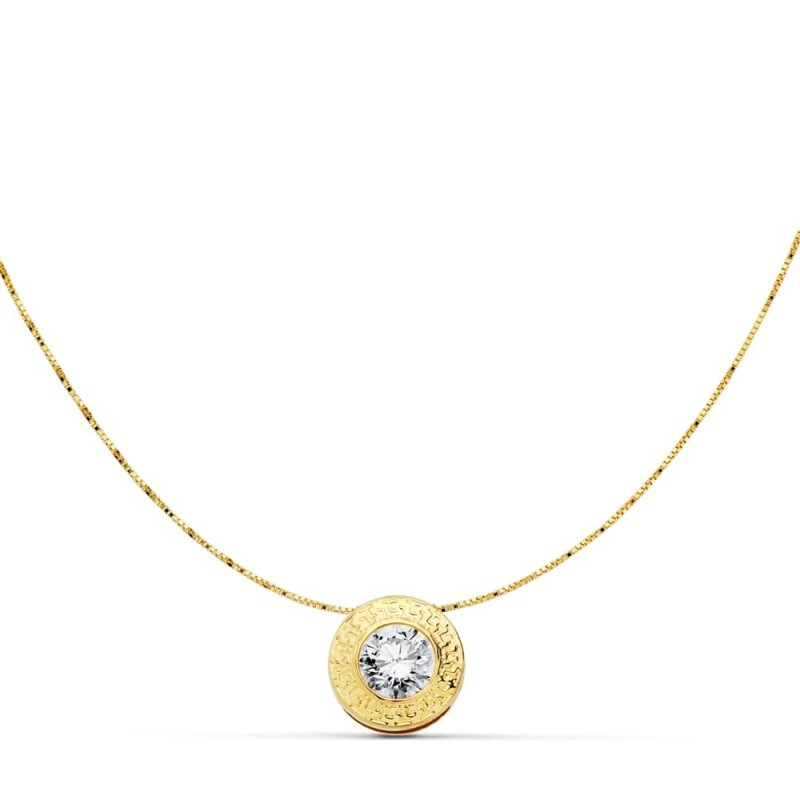 Collar Oro Amarillo Con Circonita 6.5 Mm Greca Y Cadena 42Cm oro 18k