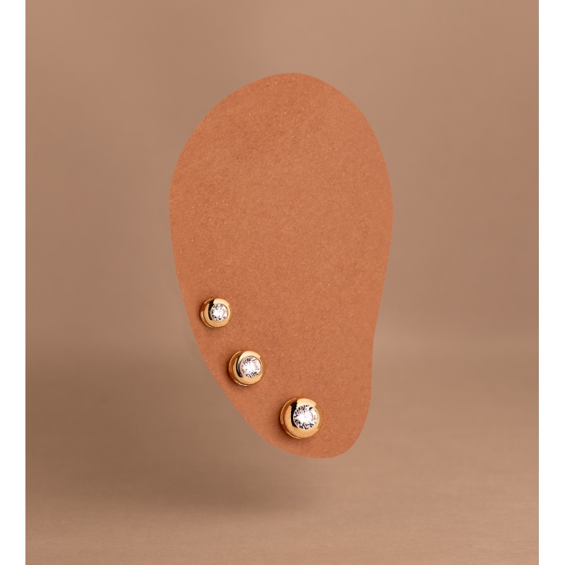 Pendientes Oro Amarillo Chaton Galeria Con Circonita. Medida: 5 Mm. Cierre Tuerca oro 18k