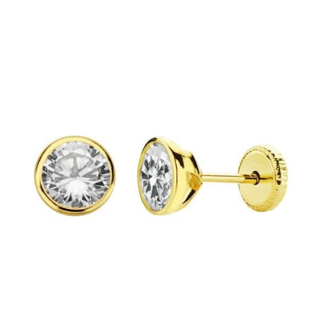 Pendientes Redondo Bocel Circonita 5 Mm Cierre Tuerca oro 18k