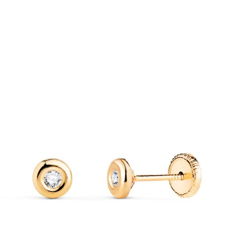 Pendientes Oro Amarillo Chaton Con Circonita. Medida: 4Mm. Cierre Tuerca oro 18k