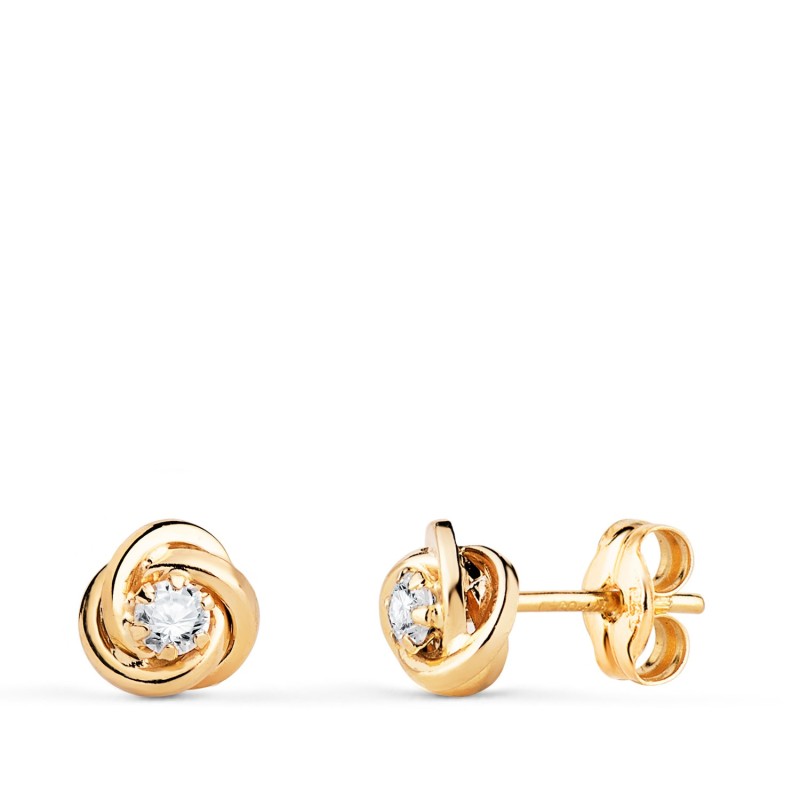 Pendientes Oro Amarillo Nudo Con Circonita. Medida: 6X6 Mm. Cierre Presion oro 18k