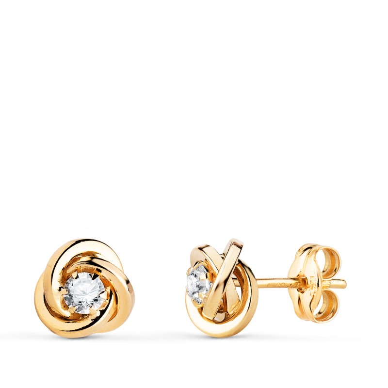 Pendientes Oro Amarillo Nudo Con Circonita. Medida: 7X7 Mm. Cierre Presion oro 18k