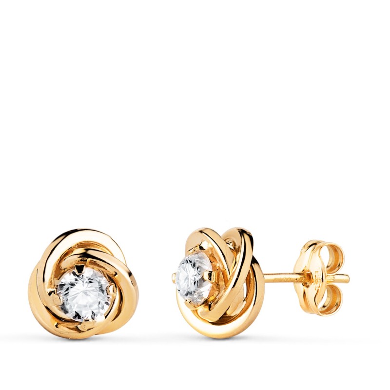 Pendientes Oro Amarillo Nudo Con Circonita. Medida: 8X8 Mm. Cierre Presion oro 18k