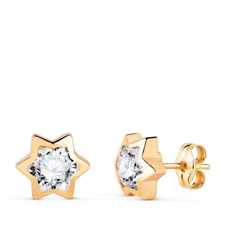 Pendientes Oro Amarillo Estrella Con Circonita. Medida: 8X7 Mm. Cierre Presion oro 18k