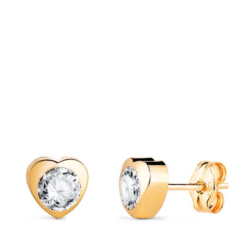 Pendientes Oro Amarillo Corazon Con Circonita. Medida: 6 X 6 Mm Cierre Presion oro 18k