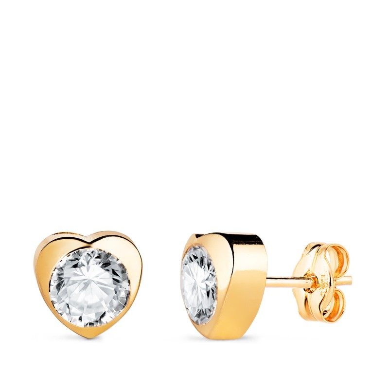 Pendientes Oro Amarillo Corazon Con Circonita. Medida: 7,5 X 7,5 Mm Cierre Presion oro 18k