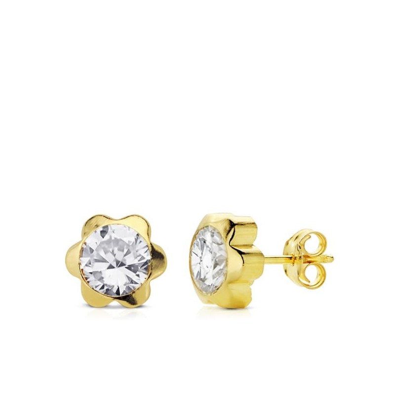 Pendientes Margarita 6Mm Circonita Oro Amarillo Presion oro 18k