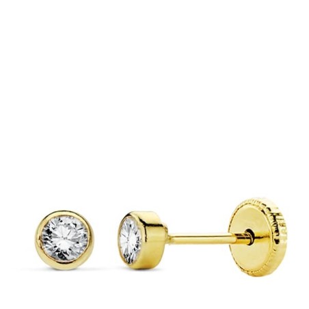 Pendientes Oro Amarillo Circonita Redondos Tuerca 3 Mm oro 18k