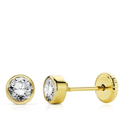 Pendientes Oro Amarillo Circonita Redondos 4 Mm Tuerca oro 18k