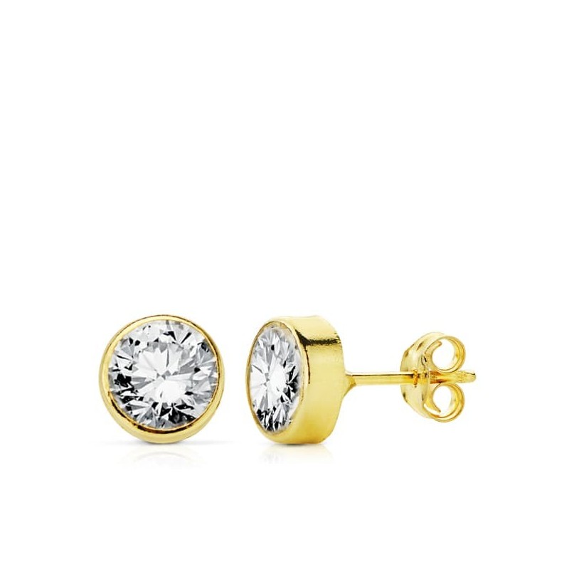 Pendientes Oro Amarillo Circonita Redondos 6 Mm Presion oro 18k