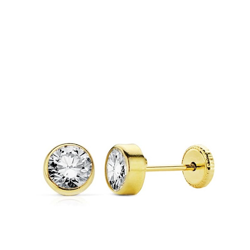 Pendientes Oro Amarillo Circonita Redondos 7 Mm Cierre Tuerca oro 18k