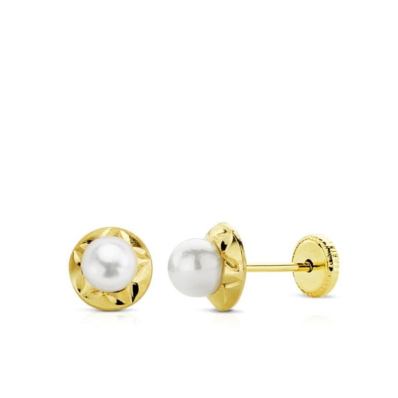 Pendientes Oro Amarillo Perla Tuerca 6 Mm oro 18k