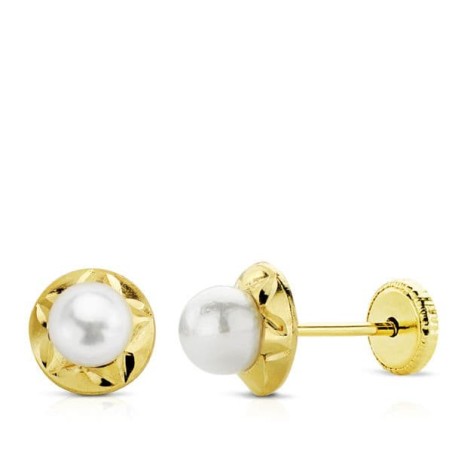 Pendientes Oro Amarillo Perla Tuerca 6 Mm oro 18k