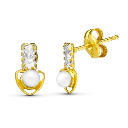 Pendientes Oro Amarillo Perla Triangulo 8X4 Mm Cierre Presion oro 18k