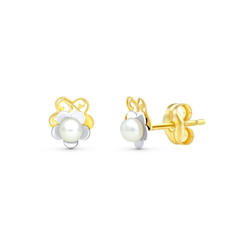 Pendientes Oro Bicolor Perla Laser. 6X5 Mm oro 18k