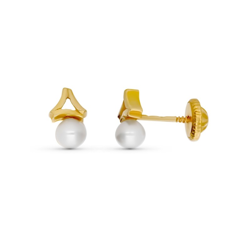 Pendientes Oro Amarillo Perla 7X4 Mm Tuerca oro 18k