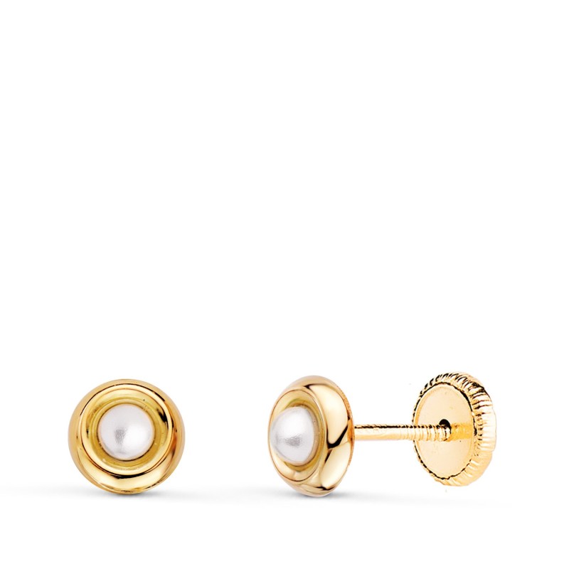 Pendientes Oro Amarillo Redondos Con Perlas De 2,5Mm. Ancho: 5Mm. Cierre Tuerca oro 18k