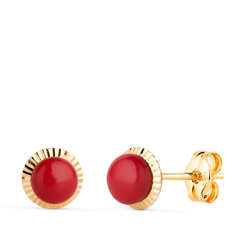Pendientes Oro Amarillo Coral Orla Tallada 7 Mm Cierre Presion oro 18k