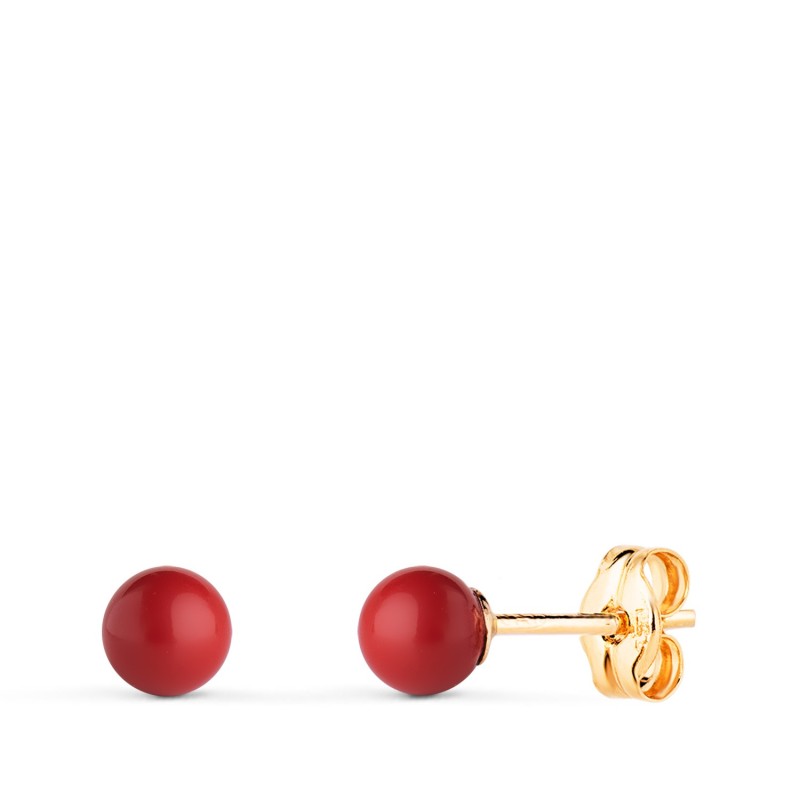 Pendientes Oro Amarillo Coral Con Casquilla. Medida: 4 Mm. Cierre Presion oro 18k
