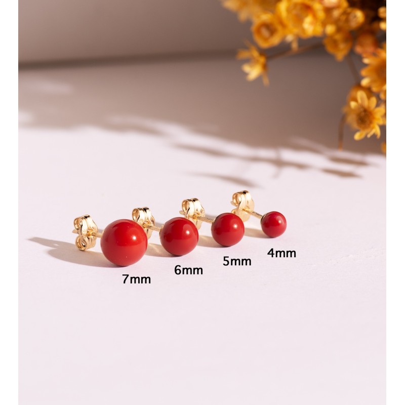 Pendientes Oro Amarillo Coral Con Casquilla. Medida: 4 Mm. Cierre Presion oro 18k