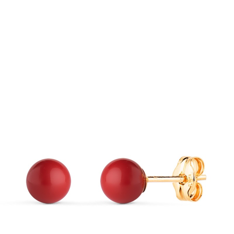 Pendientes Oro Amarillo Coral Con Casquilla. Medida: 5 Mm. Cierre Presion oro 18k