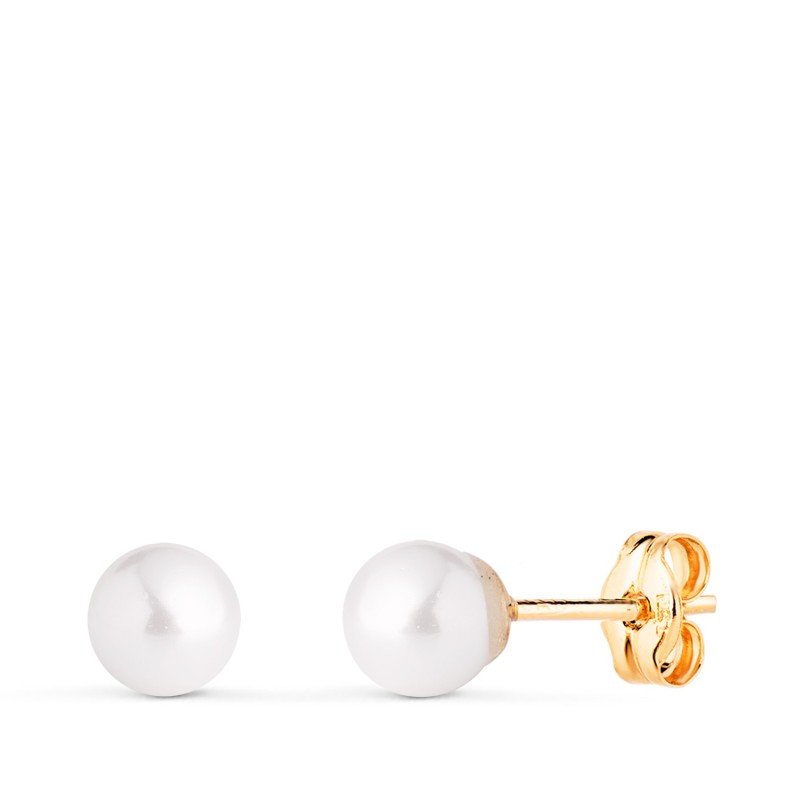 Pendientes Oro Amarillo Perla Con Casquilla. Medida: 5 Mm. Cierre Presion oro 18k