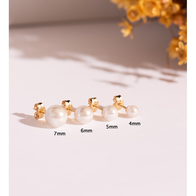 Pendientes Oro Amarillo Perla Con Casquilla. Medida: 5 Mm. Cierre Presion oro 18k