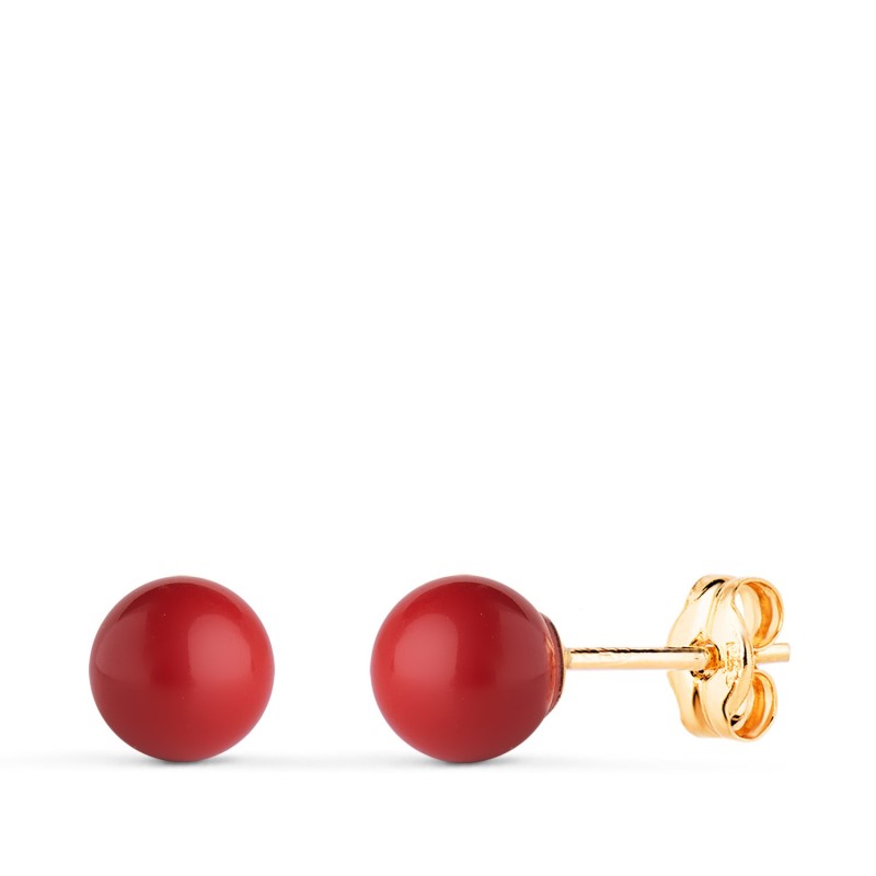 Pendientes Oro Amarillo Coral Con Casquilla. Medida: 6 Mm. Cierre Presion oro 18k