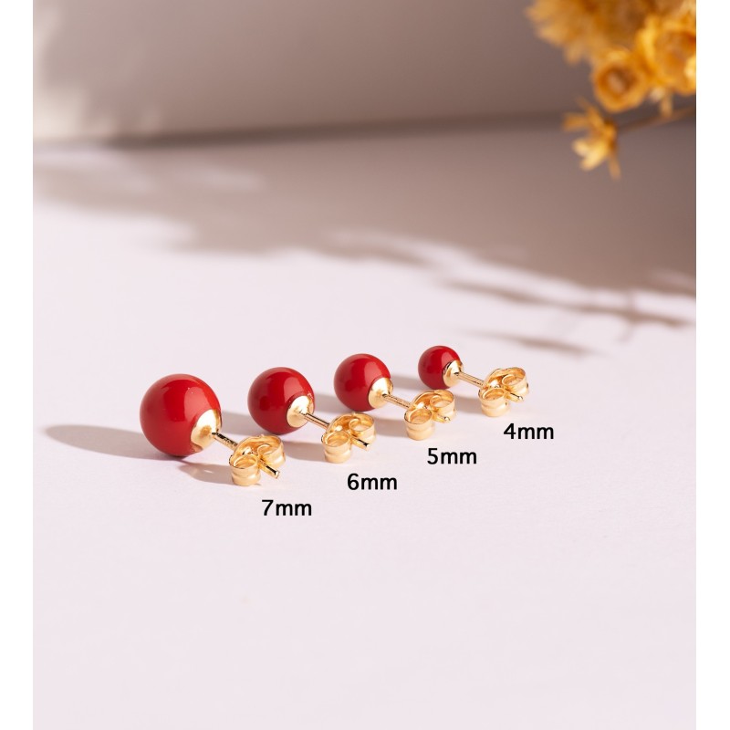 Pendientes Oro Amarillo Coral Con Casquilla. Medida: 6 Mm. Cierre Presion oro 18k