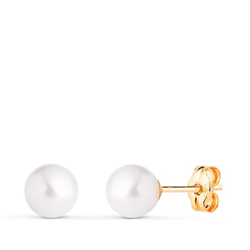 Pendientes Oro Amarillo Perla Con Casquilla. Medida: 6 Mm. Cierre Presion oro 18k