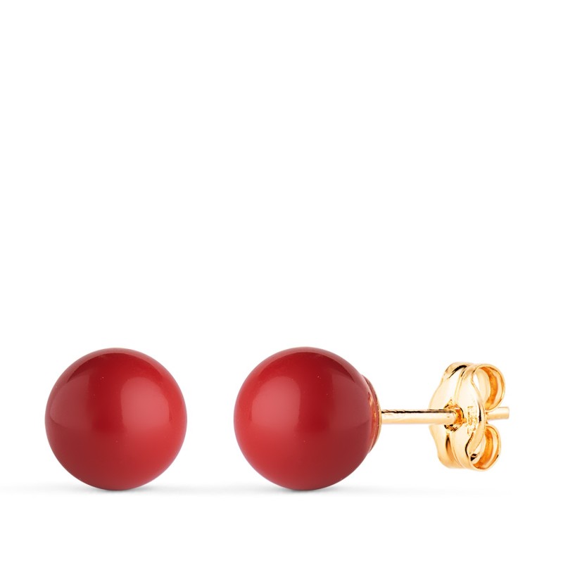 Pendientes Oro Amarillo Coral Con Casquilla. Medida: 7 Mm. Cierre Presion oro 18k