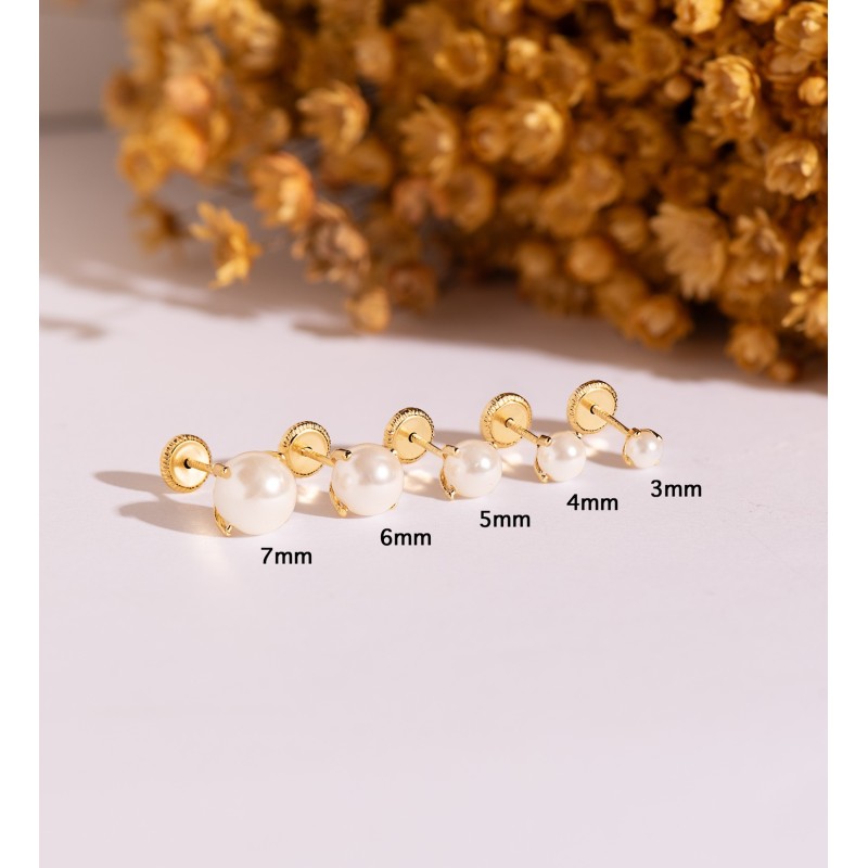 Pendientes Oro Amarillo Perla Con 4 Garras. Medida: 3 Mm. Cierre Tuerca oro 18k