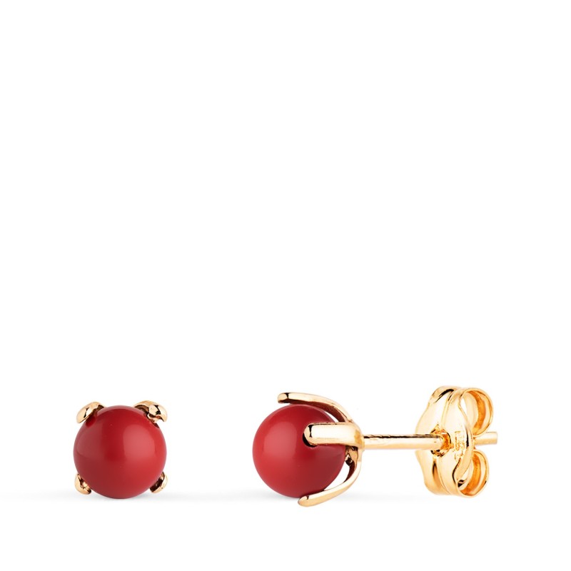 Pendientes Oro Amarillo Coral Con 4 Garras. Medida: 4 Mm. Cierre Presion oro 18k