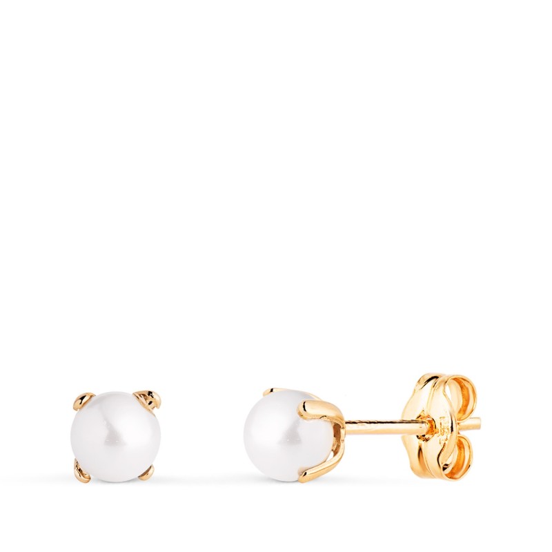 Pendientes Oro Amarillo Perla Con 4 Garras. Medida: 4 Mm. Cierre Presion oro 18k