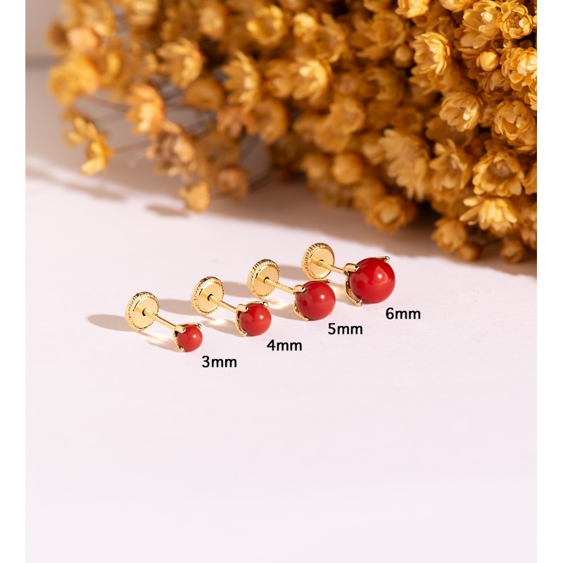 Pendientes Oro Amarillo Coral Con 4 Garras. Medida: 4 Mm. Cierre Tuerca oro 18k