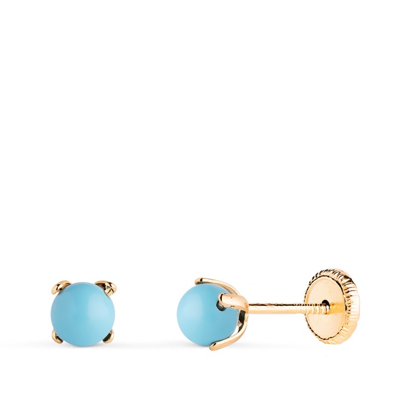 Pendientes Oro Amarillo Turquesa Con 4 Garras. Medida: 4 Mm. Cierre Tuerca oro 18k
