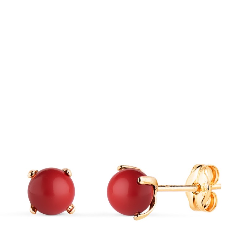 Pendientes Oro Amarillo Coral Con 4 Garras. Medida: 5 Mm. Cierre Presion oro 18k