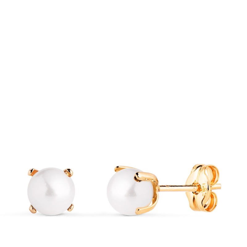 Pendientes Oro Amarillo Perla Con 4 Garras. Medida: 5 Mm. Cierre Presion oro 18k