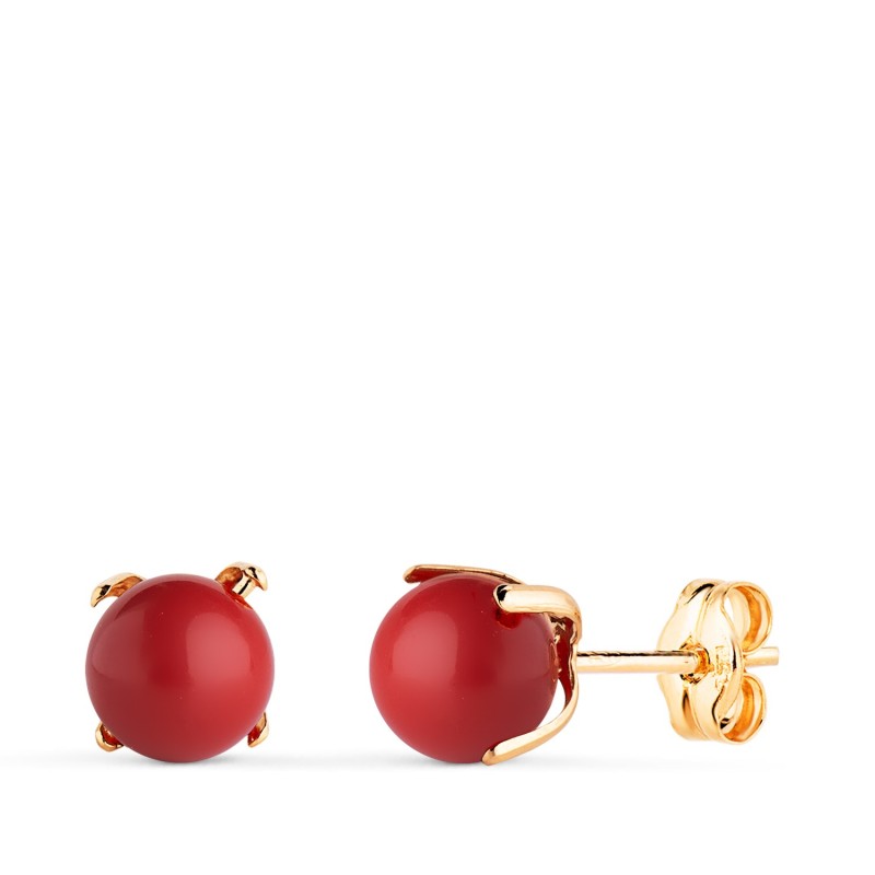 Pendientes Oro Amarillo Coral Con 4 Garras. Medida: 6 Mm. Cierre Presion oro 18k