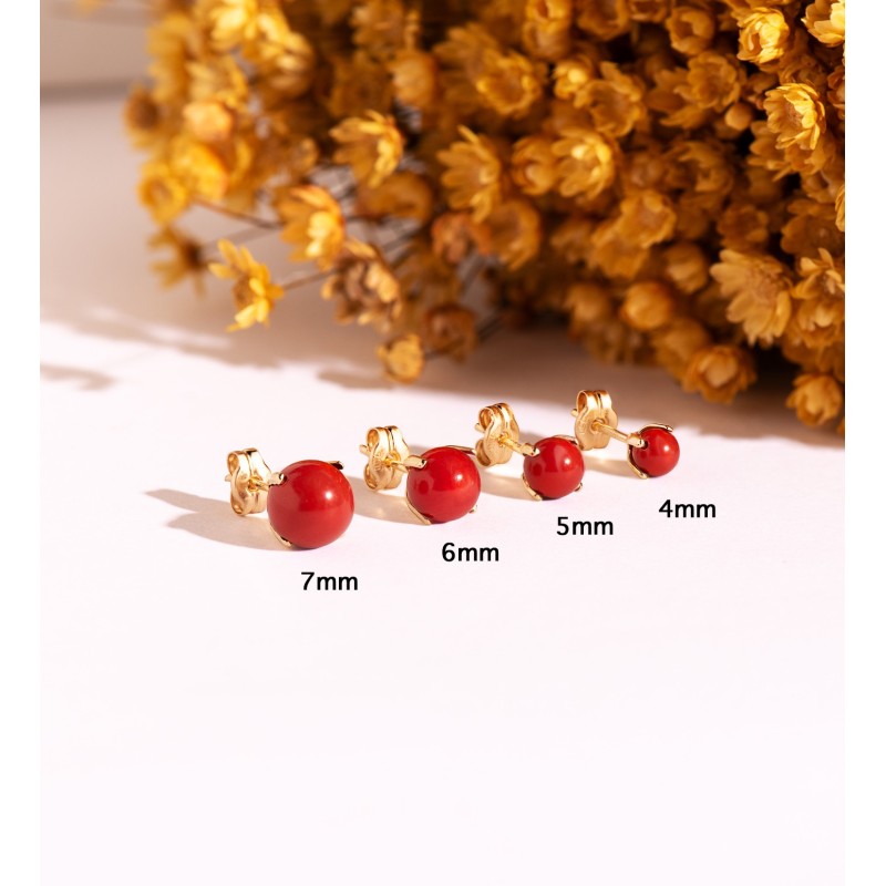 Pendientes Oro Amarillo Coral Con 4 Garras. Medida: 6 Mm. Cierre Presion oro 18k