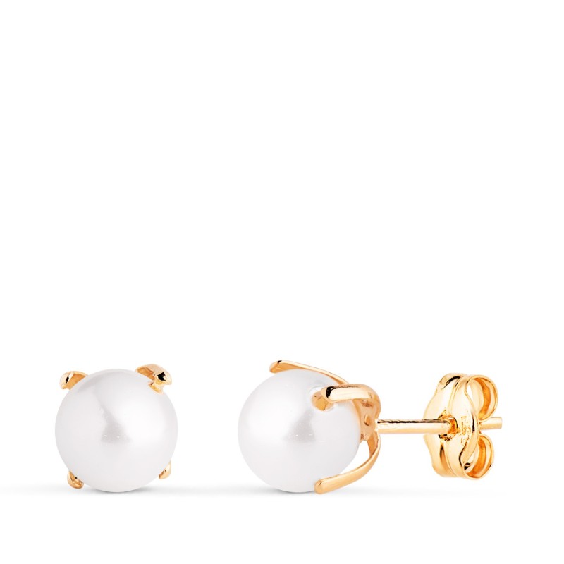 Pendientes Oro Amarillo Perla Con 4 Garras. Medida: 6 Mm. Cierre Presion oro 18k