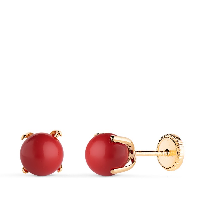 Pendientes Oro Amarillo Coral Con 4 Garras. Medida: 6 Mm. Cierre Tuerca oro 18k
