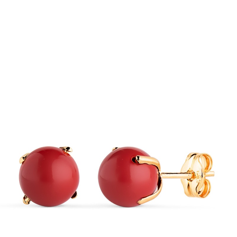 Pendientes Oro Amarillo Coral Con 4 Garras. Medida: 7 Mm. Cierre Presion oro 18k