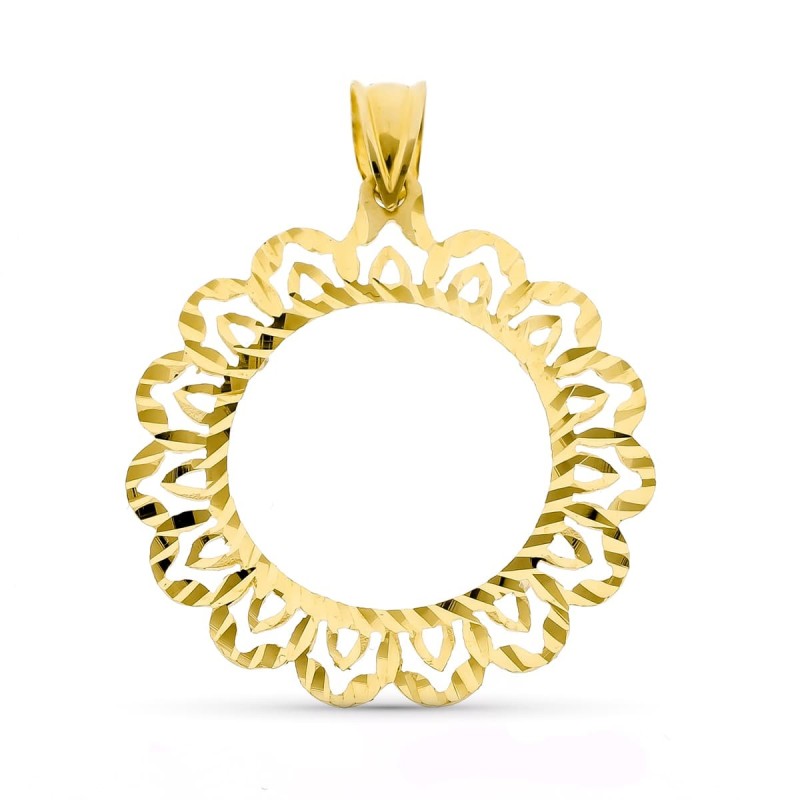 Placa Cerco De Moneda Oro Amarillo 18 Mm Tallado oro 18k