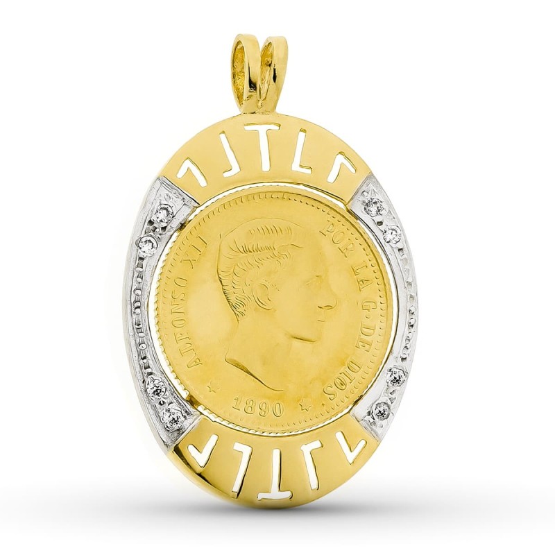 Colgante Oro Bicolor Moneda Con Circonita 37X24 Mm oro 18k