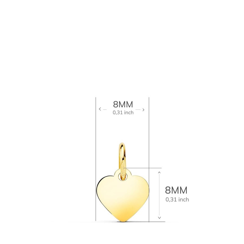 Colgante Placa Chapa Oro Amarillo Corazon Liso En Brillo 8X8 Mm oro 18k